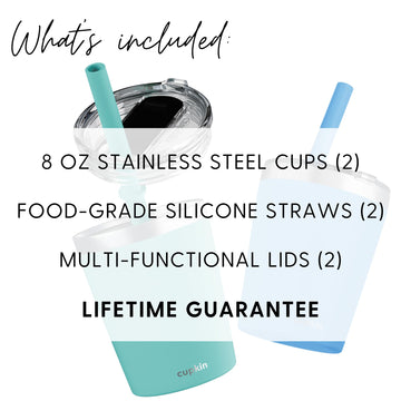 Cupkin Toddler Cups With Straws, The Original 8 Oz Stackable Stainless Steel Baby Straw Cup, Set Of 2 Kids Cups, Powder Coated I