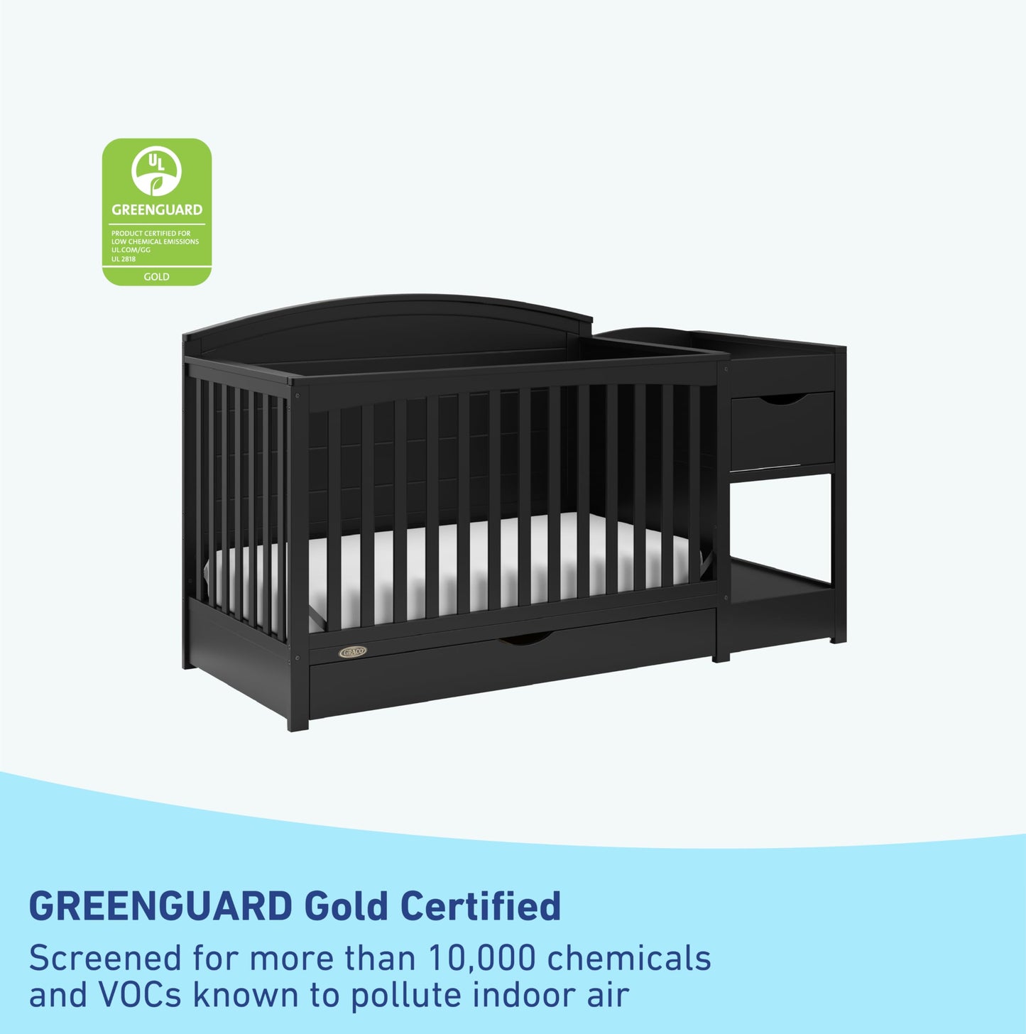 Stork Craft Graco Bellwood 5-In-1 Convertible Crib & Changer With Drawer (Black) - Greenguard Gold Certified, Full-Size Storage