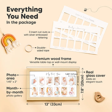 My First Year Photo Frame, 12 Months Baby Picture Frame For Newborn Girl,Boy - Baby Shower Gifts Keepsakes,Monthly Baby'S One Ye