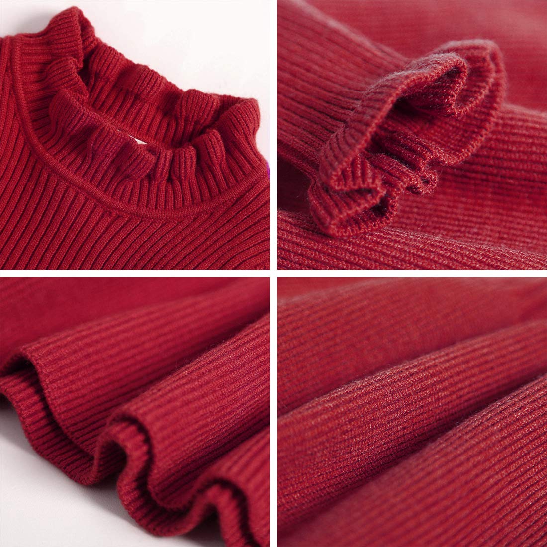 Simplee Kids Little Girls' Long Sleeve Girl Dresses And Rompers Ribbed Knit Sweater Dress Red For 12 Months