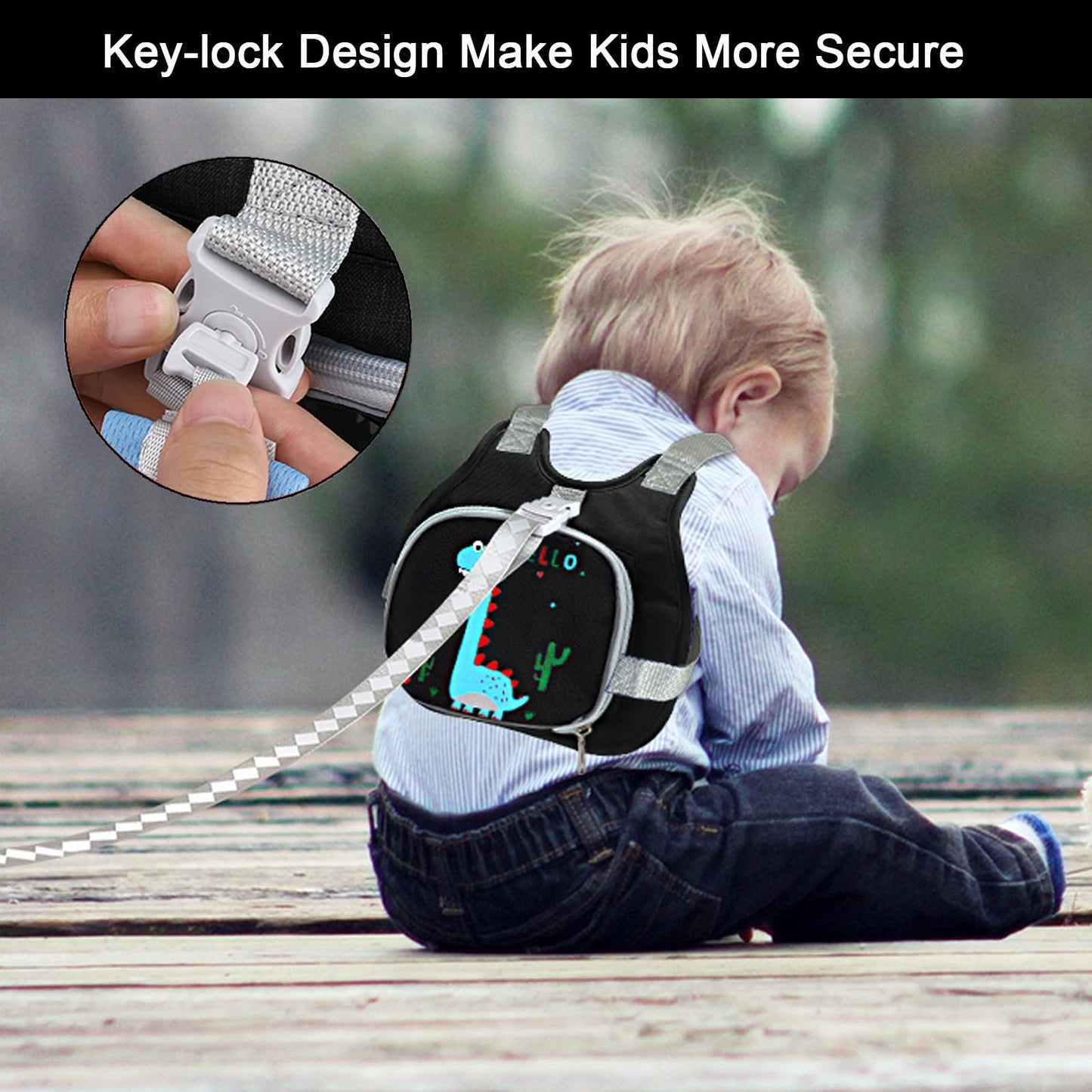 Accmor Toddler Harness Leash+ Reflective Anti Lost Wrist Link, Cute Dinosaur Kids Harness With Leash, Foldable Child Harness Bab