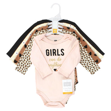 Hudson Baby Unisex Baby Cotton Long-Sleeve Bodysuits, Cinnamon Hearts 5 Pack, 6-9 Months