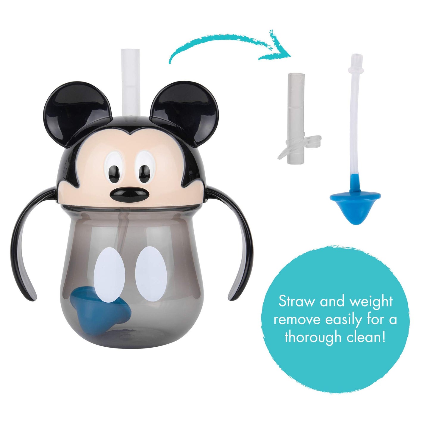 The First Years Disney Mickey Mouse Weighted Straw Cup - Spill Proof Toddler Straw Cups - Transition Sippy Cups - Toddler Feedin
