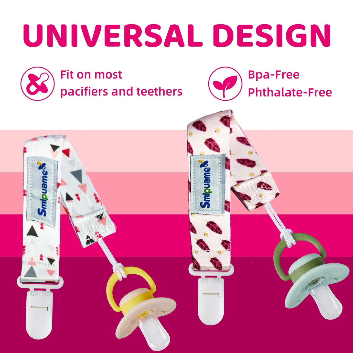 Smlpuame Pacifier Clip Girl,12 Pack Stylish Binky Clips Strap For Baby Girls,Paci Holder With Clip Lightweight Universal Fits Mo