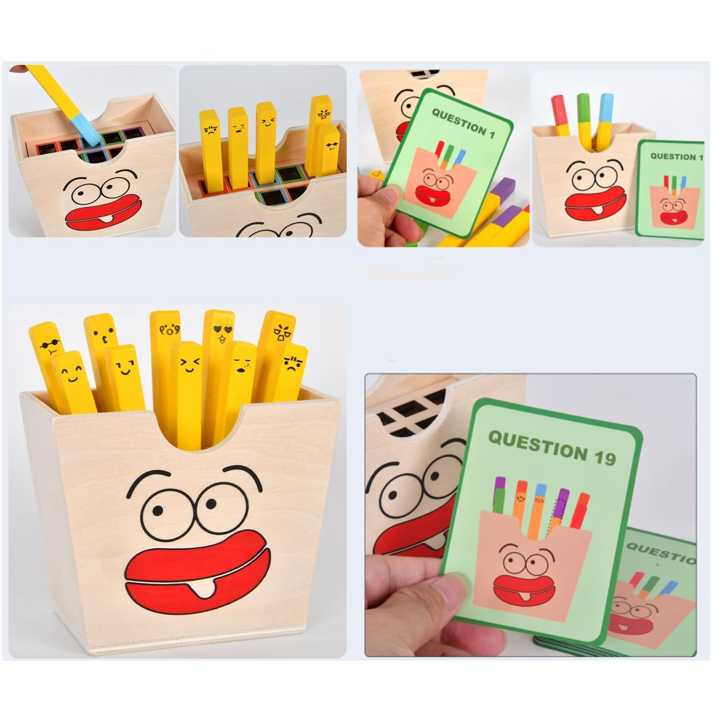 MIKNEKE Wooden French Fries Sorting & Stacking Toys for Toddlers, Montessori Toys for 3 Year Old, Preschool Educational Toys to