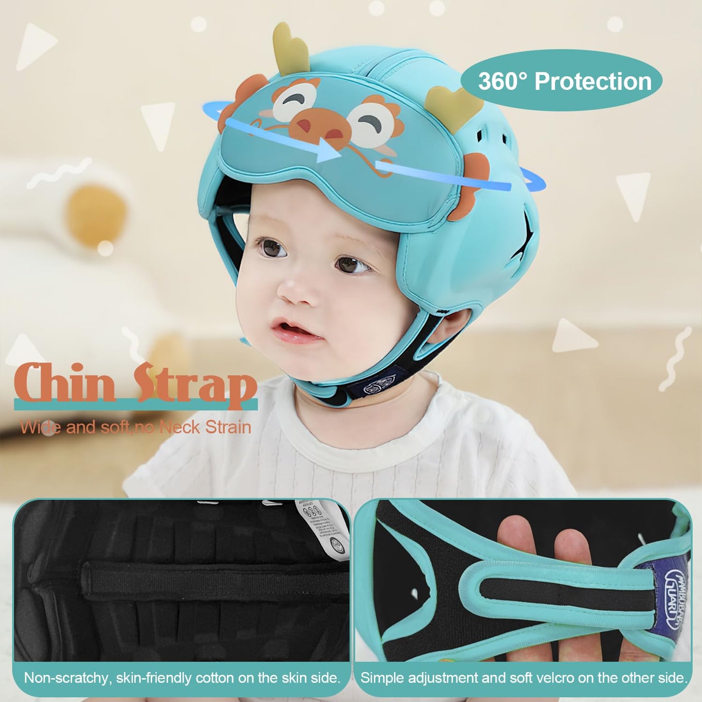 Baby Safety Helmet For Crawling & Walking - Ultra Lightweight Adjustable Infant Head Protector 10-24 Months, Breathable Anti-Col