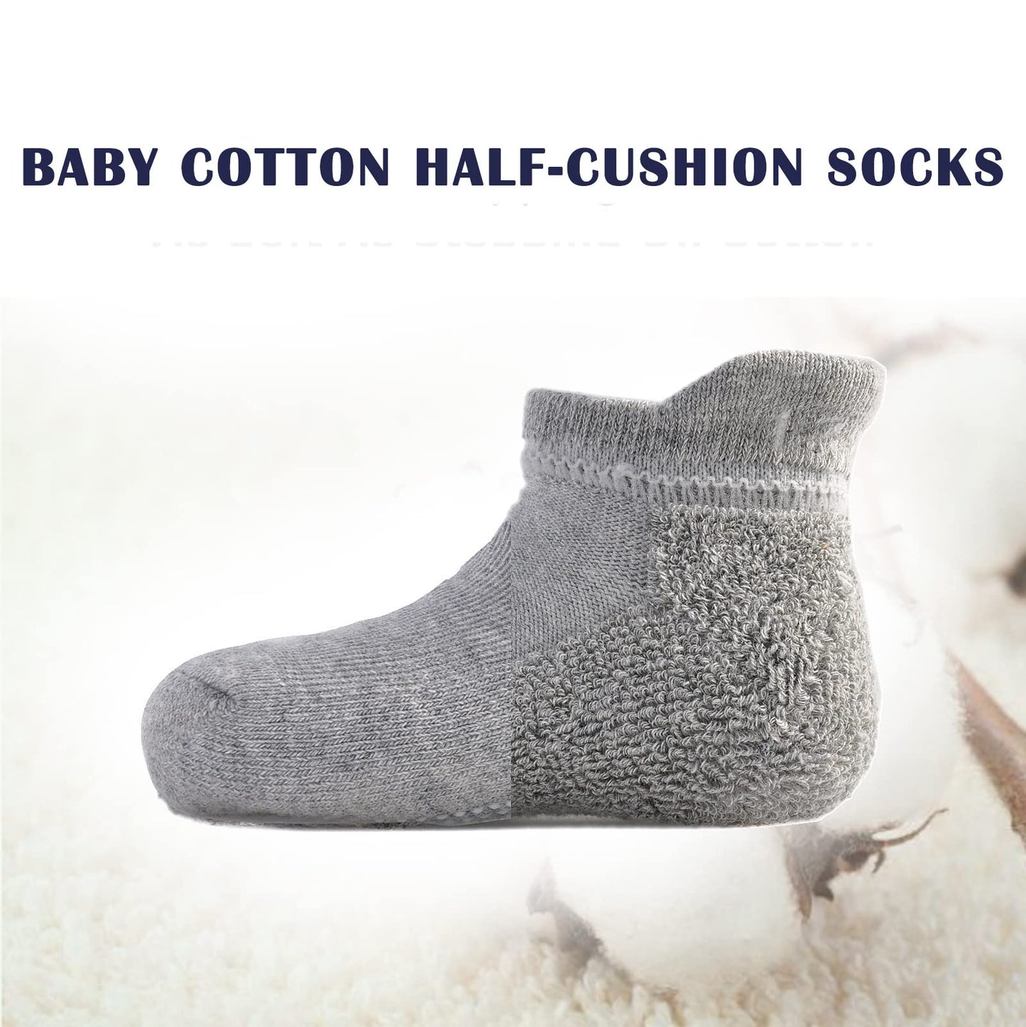 Epeius Baby Socks Toddler Non-Slip Socksthick Cotton Ankle Socks With Grips Kids Boys Girls Cozy Cushion Low Cut Socks 12 Pack,B