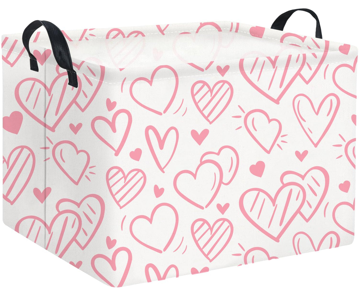 HIYAGON Rectangular Pink Basket Kids Baby Storage Bin Toy Basket Organizer Box for Girls Love Room Decor(Pink Striped Heart)