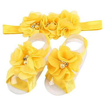 Ld Dress Baby Girl Foot Flower + Headband, Yellow, Whole: Approx. 8 X 5.5Cm/ 3.14' X 2.16'