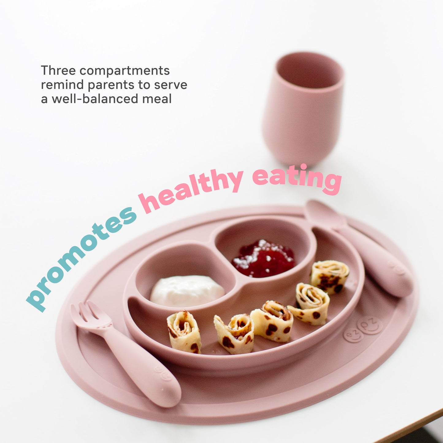 Ezpz Mini Mat For 12 Months+ (Blush) - 100% Silicone Baby Plates With Suction And Built-In Placemat For Infants + Toddlers - Bab