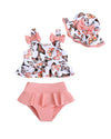Infant Swimsuit Girl Baby Girl Bathing Suit 3-6 Months Pink Butterfly Swimwear Summer Beach Baby Bikini Tankini Hat Outfits Set