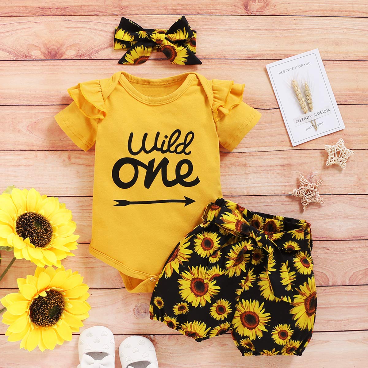 Baby Girl 1St Birthday Outfit Baby First Birthday Clothes Girl Wild One Outfit (Yellow,12-18 Months)