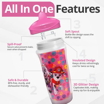 Playtex Baby Sipsters Stage 3 Paw Patrol Sippy Cups, Spill-Proof, Leak-Proof, Insulated - Pink, 9 Oz, 2 Count