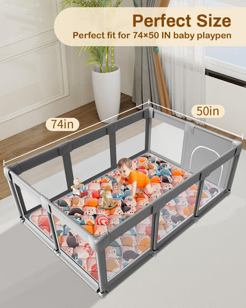Jaobeem Baby Play Mats For Floor, Foldable 74X50 Playpen Mat, Thicken Cushioning Padding Playmate For Baby And Toddlers Infants,