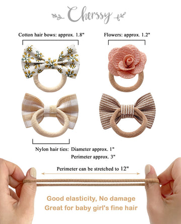 Boutique Baby Hair Ties For Infants Ouchless, 24 Pcs Hair Bow Ties For Toddler Girls' Fine Hair, Soft Elastic Pigtails Ponytail