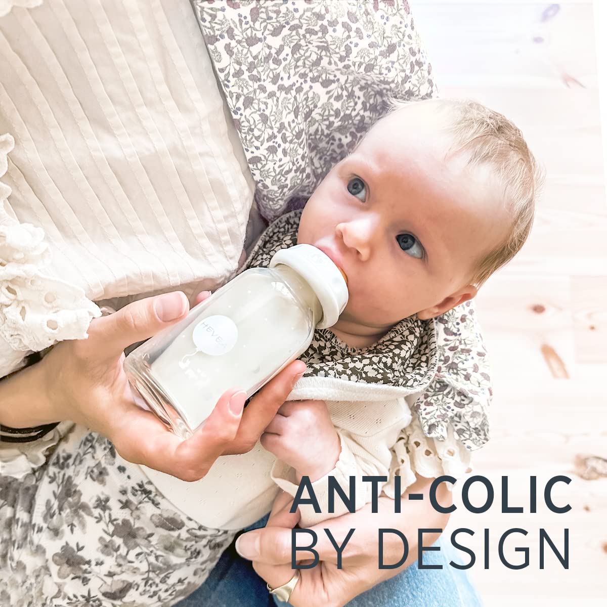 Hevea Standard Neck Glass Baby Bottles - Natural Rubber Medium Flow Nipples - Anti Colic Baby Bottles For Breastfeeding Babies -