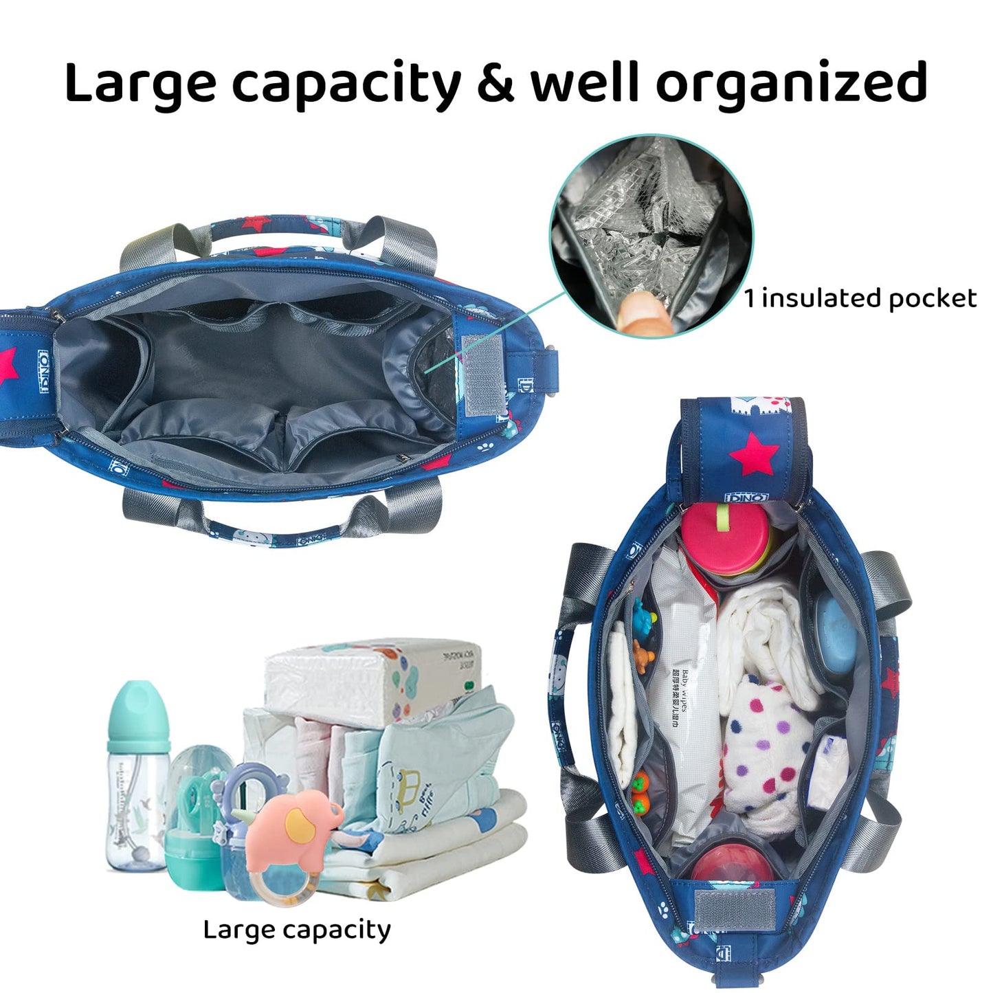 Pheben Diaper Bag Tote Waterproof Messenger Purse Baby Bags For Mom And Dad Multifunction Large Travel Diaper Tote Bags(Cute Din