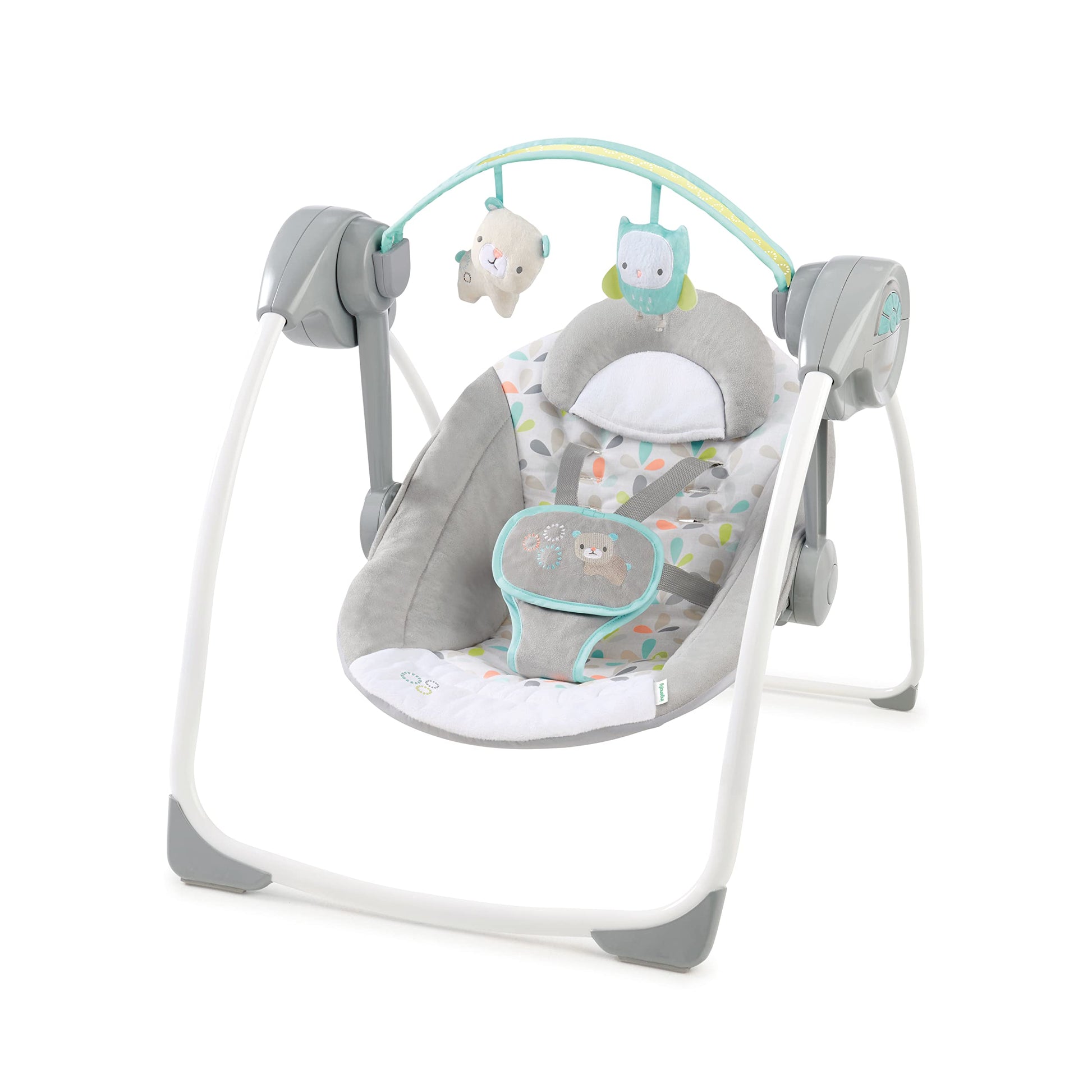 Ingenuity Comfort 2 Go Compact Portable 6-Speed Cushioned Baby Swing With Music, Folds Easy, 0-9 Months 6-20 Lbs (Fanciful Fores