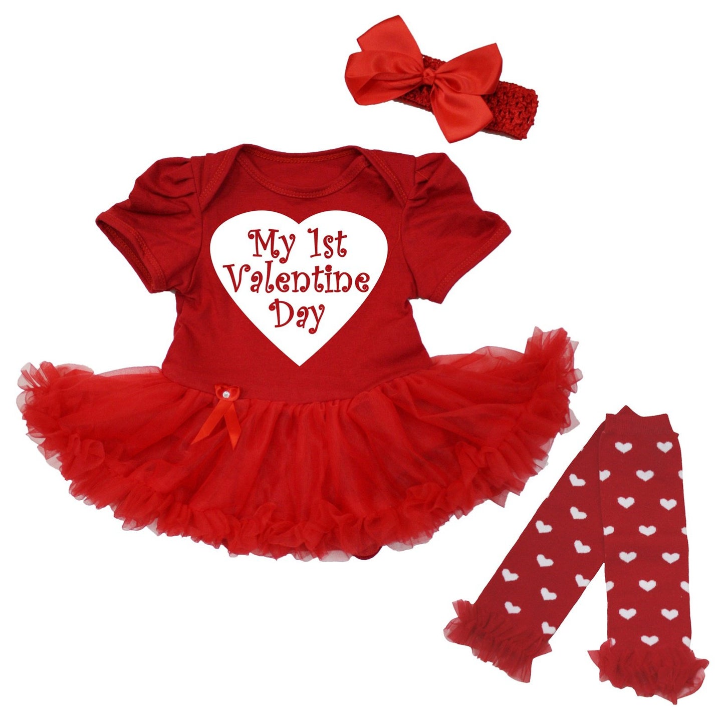 Petitebella My 1St Valentine Day Red Bodysuit Red Tutu Leg Warmer Nb-18M (Red, 6-12 Months)