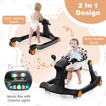 Honey Joy Baby Walker, Foldable Push Learning Walker Toy-Seated & Walk-Behind With Wheels, Adjustable Height, High Back Padded S