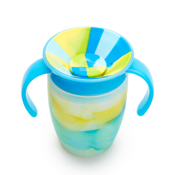 Munchkin Miracle 360 Trainer Sippy Cup With Handles, Spill Proof, 7 Ounce, Tropical Swirl, Blue/Multi