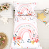 4 Pieces Toddler Bedding Set For Girls, Rainbow Toddler Comforter Set, Include Quilted Comforter, Flat Sheet, Fitted Sheet, Pill