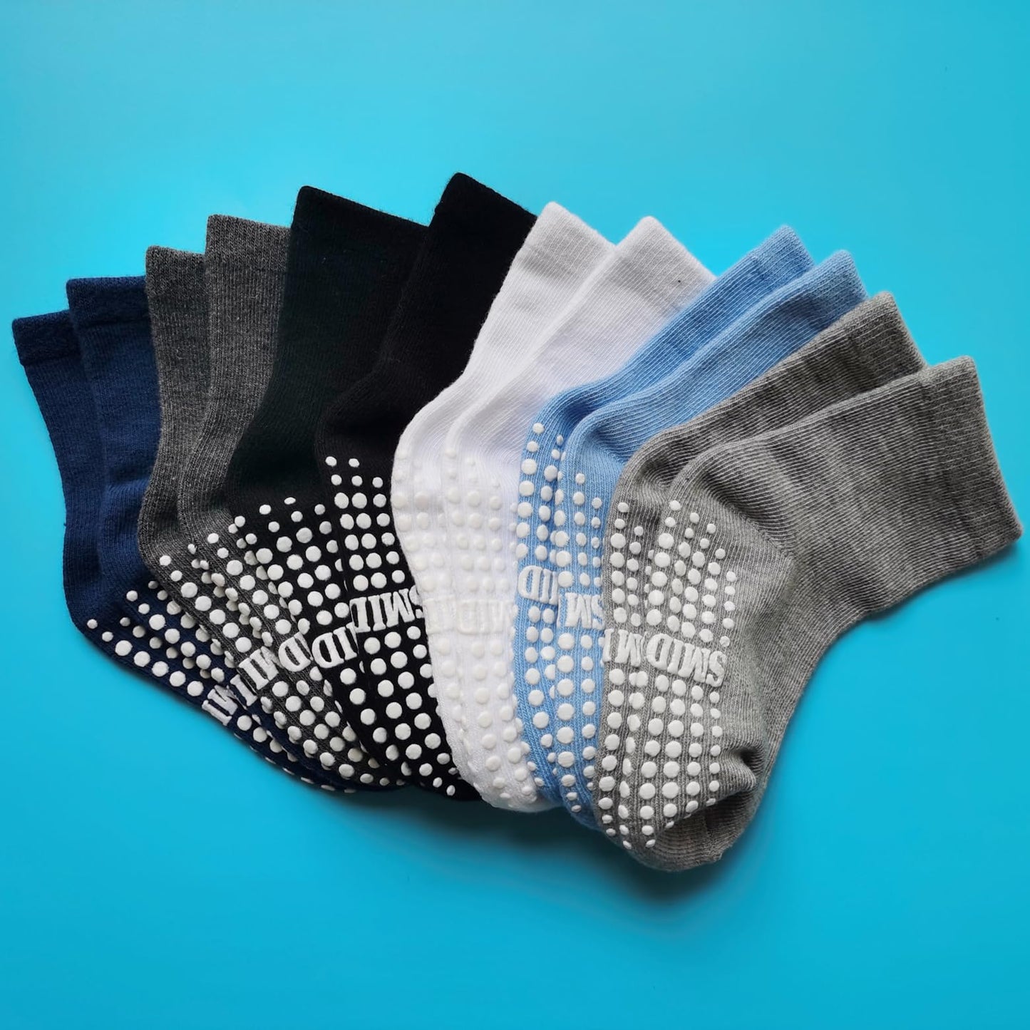 Smidlrg Toddler Grip Crew Socks With Grippers Boys Girls Kids 1-3/3-5/5-7T 6 Pairs