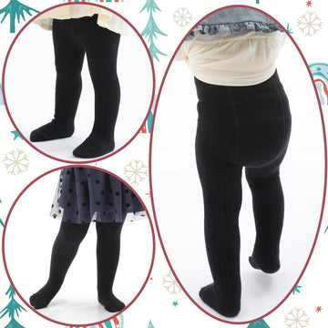 Mini Angel Baby Tights Toddler Girl Tights Seamless Cable Knit Leggings Soft Cotton Stockings Pantyhose 3 Pack For Kids (Black,