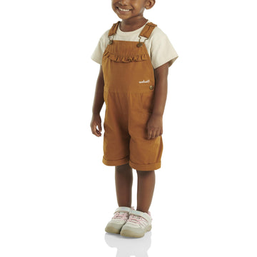 Carhartt Baby Girls' Ruffle Front Overall Shorts Canvas Shortalls, Carhartt Brown, 18M