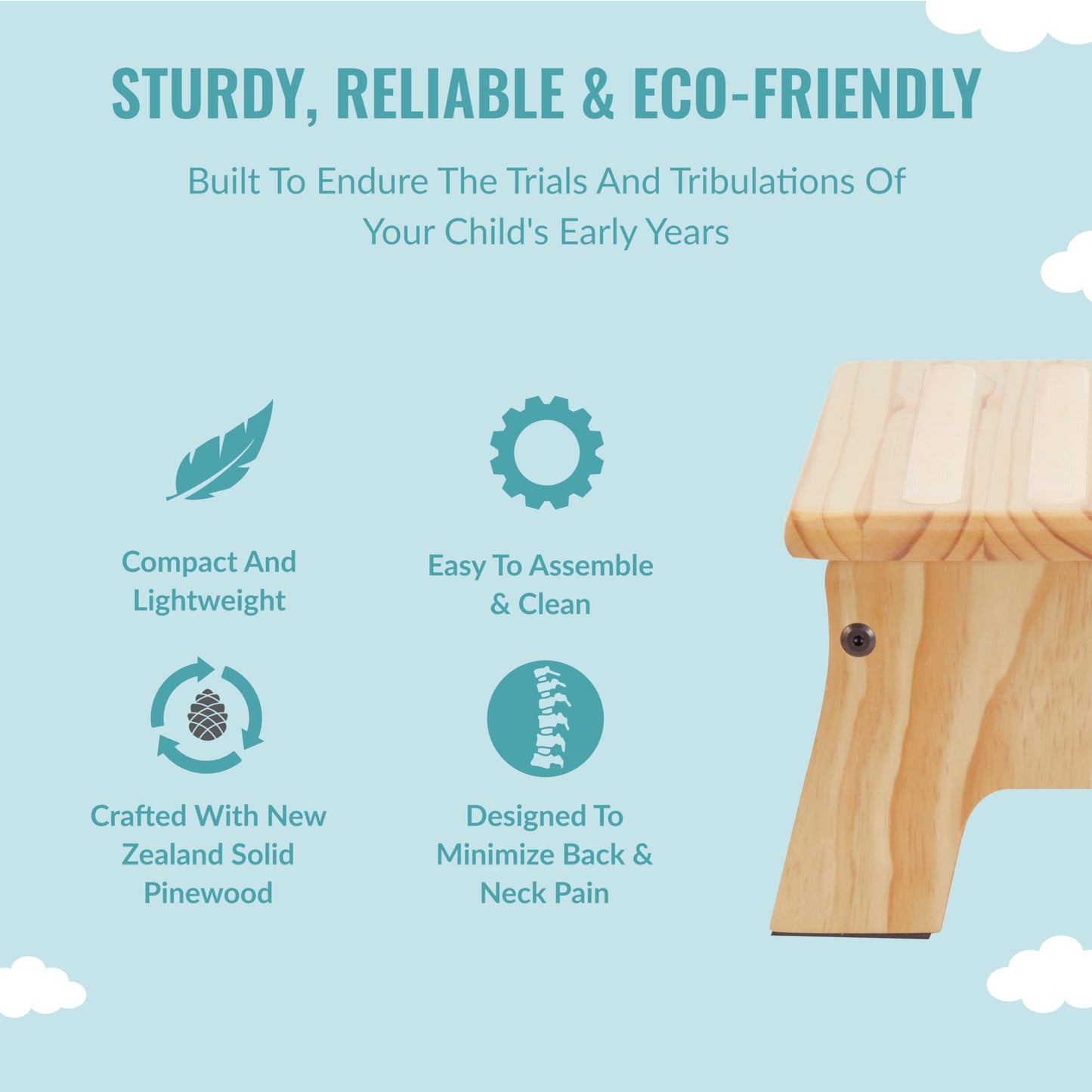 Dream On Me Ease-Up Adjustable Nursing Footrest In Natural, Made Of Sturdy Pinewood, Lightweight, Easy To Assemble