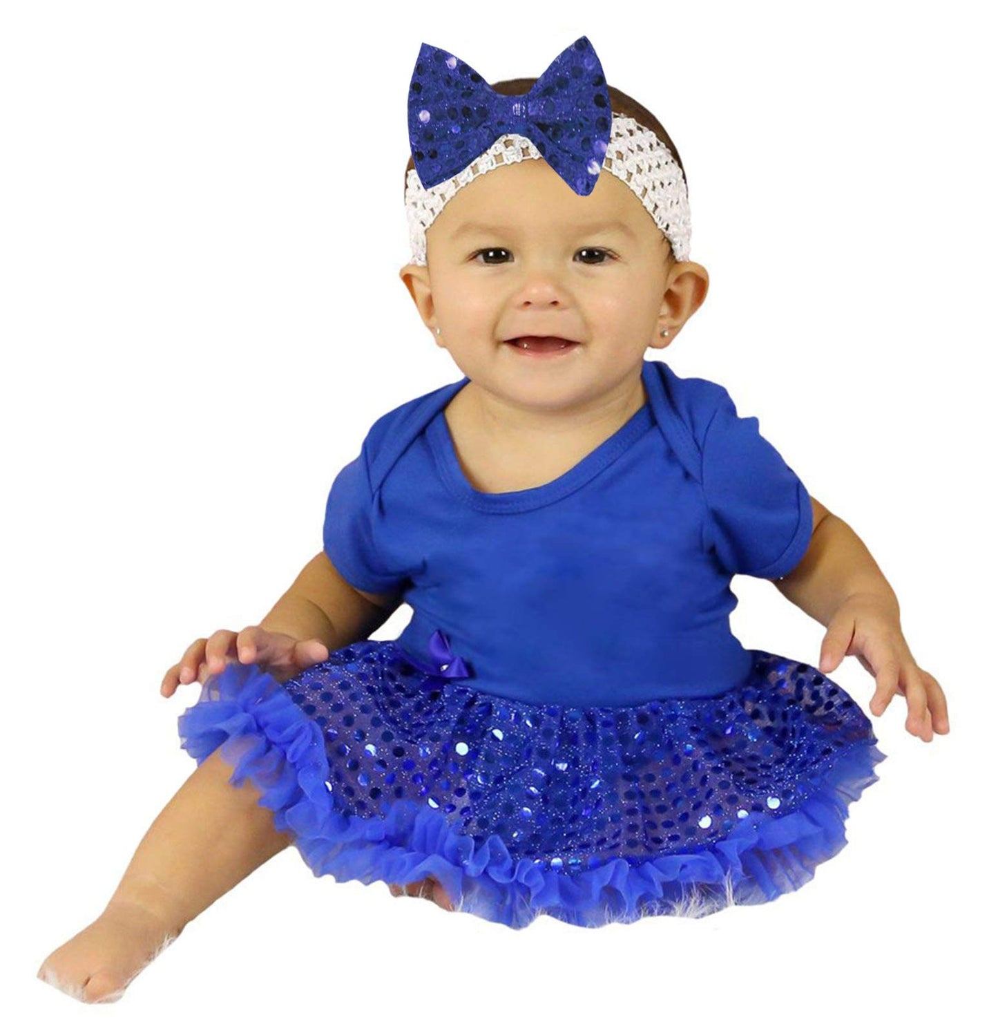 Petitebella Single Color Bodysuit Sequins Tutu Baby Dress Nb-18M (Blue, 6-12 Months)