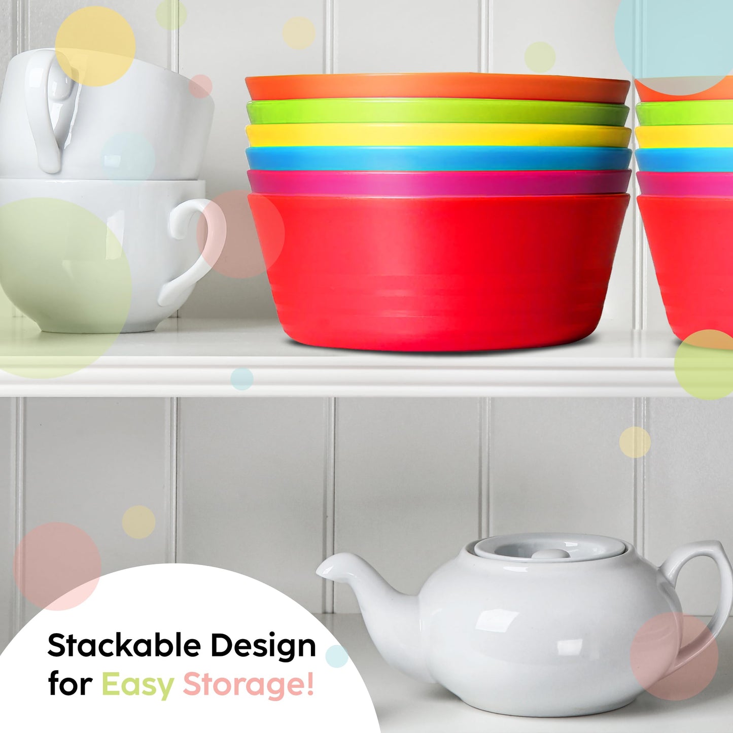 Plaskidy Plastic Toddler Bowls Set Of 6 Kids Bowls 10 Oz - Toddlers Cereal Bowls Microwave Dishwasher Safe Bpa Free Brightly Col