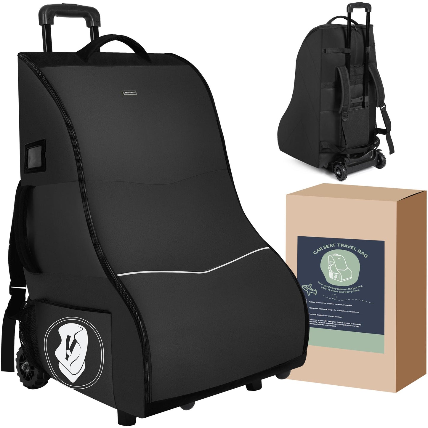 Wurzfolk Rolling Car Seat Travel Bag with Wheels - Car Seat Backpack Transport Case for Airplane Travel, Fits Convertible & Boos
