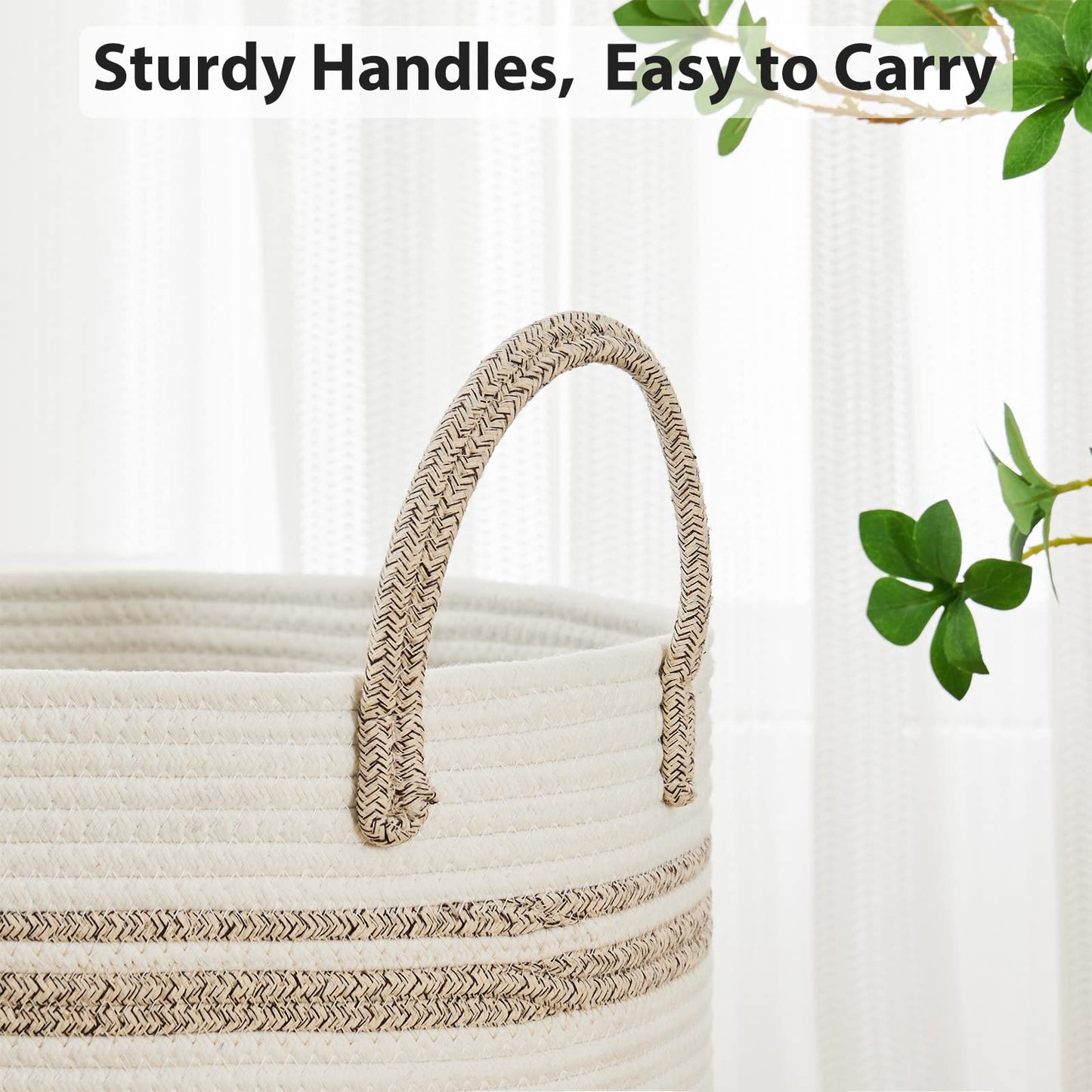 72L Large Woven Laundry Hamper By Fiona'S Magic, Tall Cotton Rope Storage Basket, Jute Baby Nursery Hamper For Blankets, Toys An