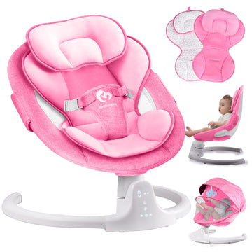 Bluetooth Baby Swing For Infants, Compact & Portable Pink Baby Girl Rocker, 3 Seat Positions, 5 Swing Speed, 10 Lullabies, Remot