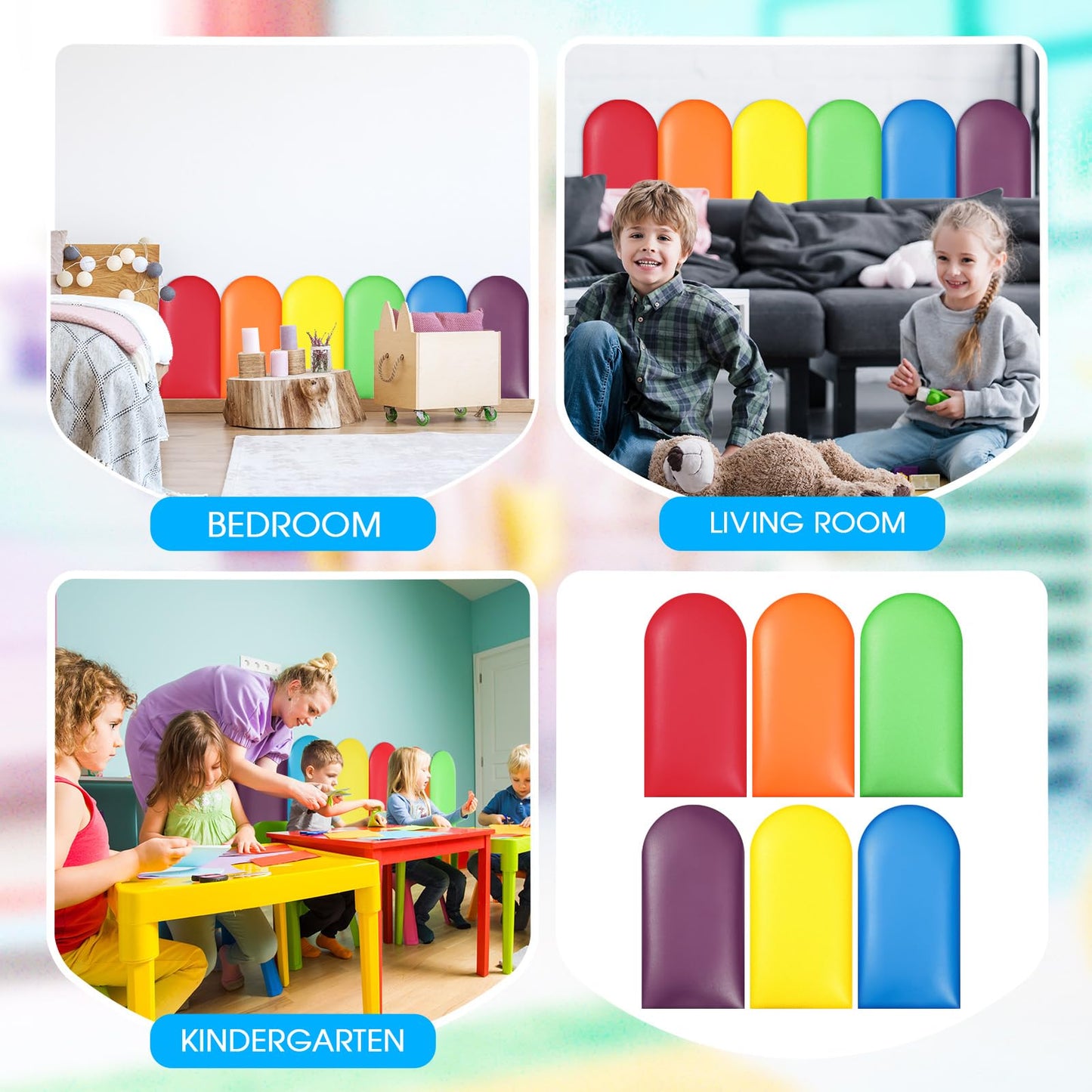 Jetec 6 Pcs Wall Padding For Kids With Autism Playroom Anti Collision 3D 15.75 X 7.87 Inch Peel And Stick Headboard Upholstered