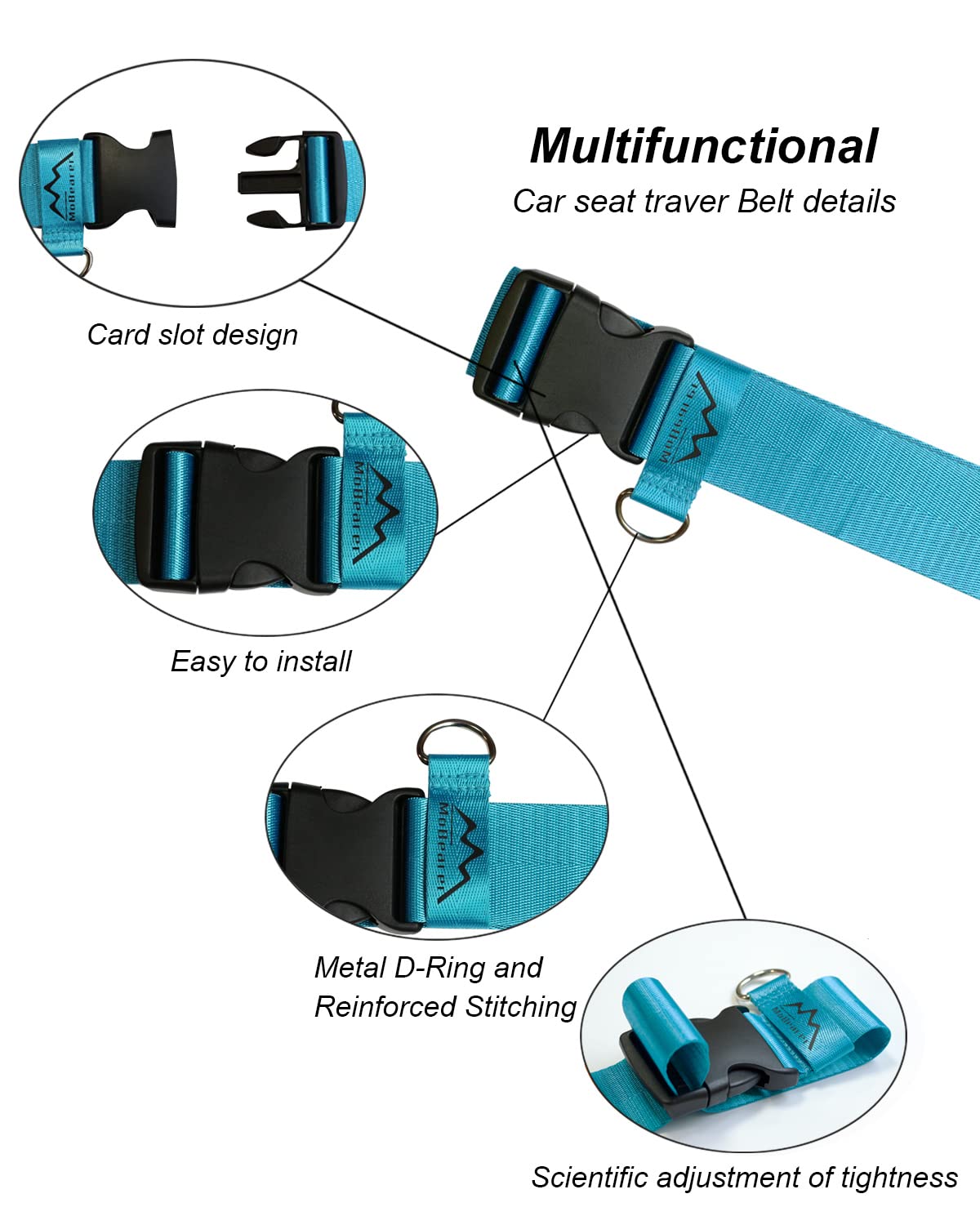 Mobearer Car Seat Travel Belt Adjustable Car Seat Travel Strap To Convert Kid Car Seat And Carry-On Luggage Into An Airport Car