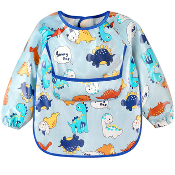 Accmor 4 Pack Long Sleeve Baby Bibs, Waterproof Sleeved Bibs For Eating Feeding, Toddler Baby Girls Boys Smock Bibs