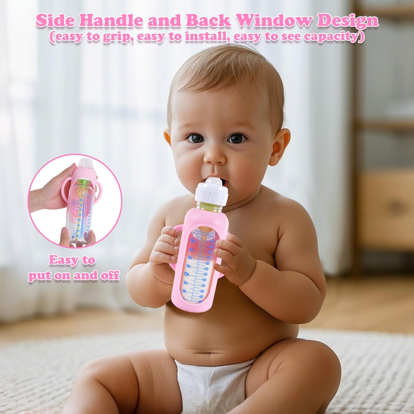 Gogengen Silicone Sleeves For Dr. Brown'S Glass Bottles, Anti-Breakage Baby Bottle Holder With Handle And Window, 4 Oz, 4 Pack,