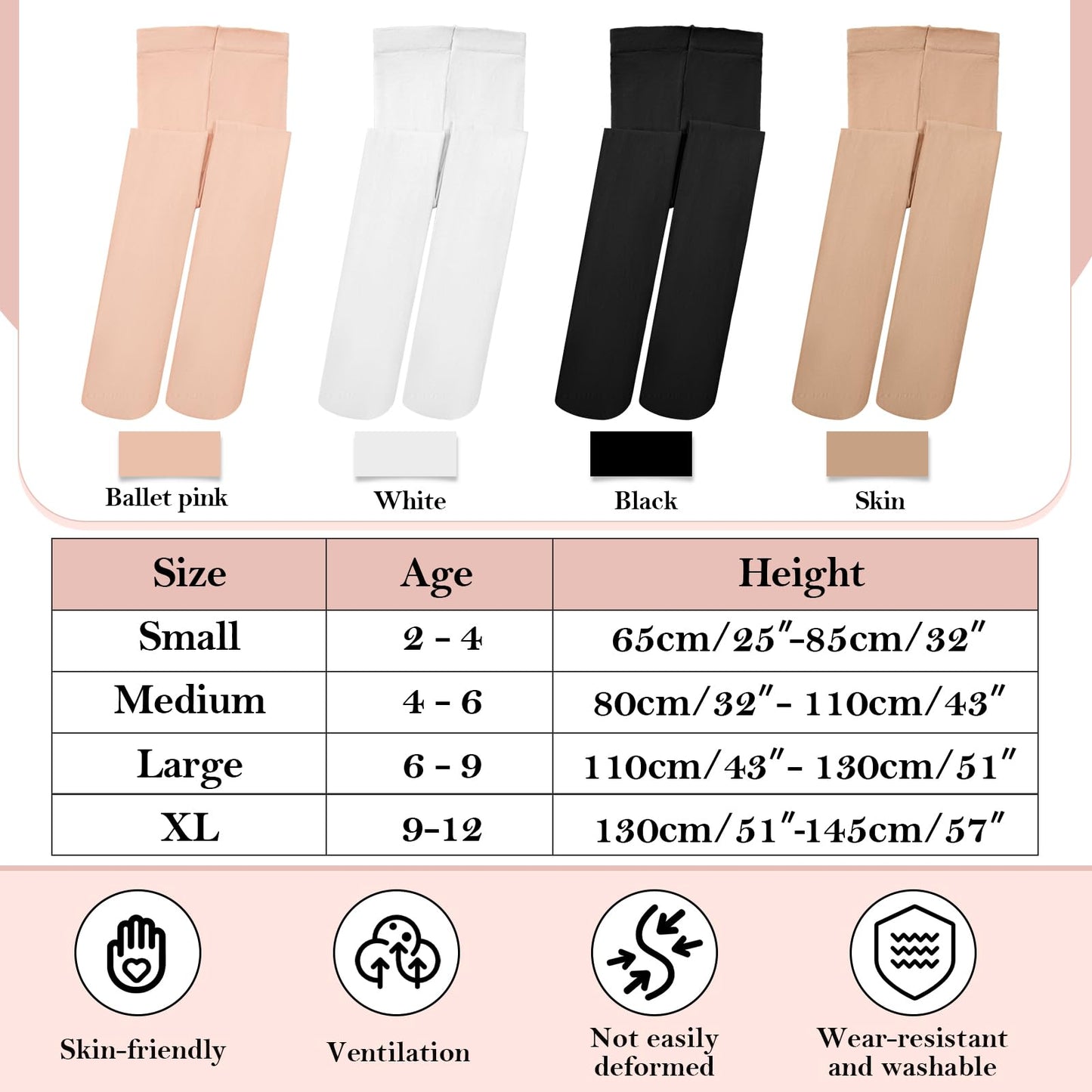Janmercy 8 Pairs Girls Ballet Tights Dance Tights Bulk Convertible Footless Tights For Toddler Girls Dancing Classes(Black, Whit