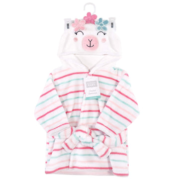 Hudson Baby Unisex Baby Plush Animal Face Bathrobe, Flower Llama, 0-9 Months