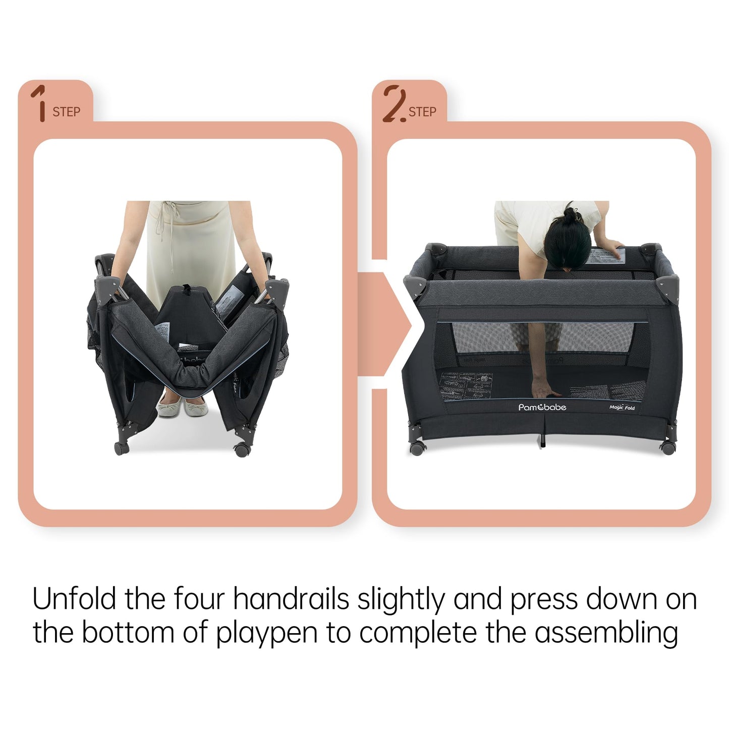 Pamo Babe Magic Fold Playpen Portable Cribs Foldable Playpen Baby Playard One-Hand Folding Playards With Sleep Nest Newborn Bass