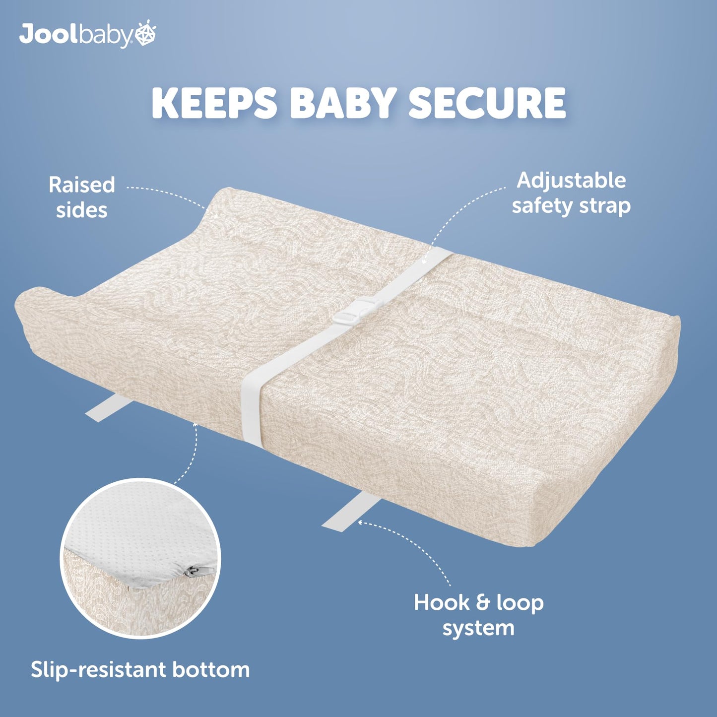 Jool Baby Changing Pad - Contoured, Waterproof & Non-Slip, Includes A Cozy, Breathable, & Washable Cover (Oatmilk/Wave)