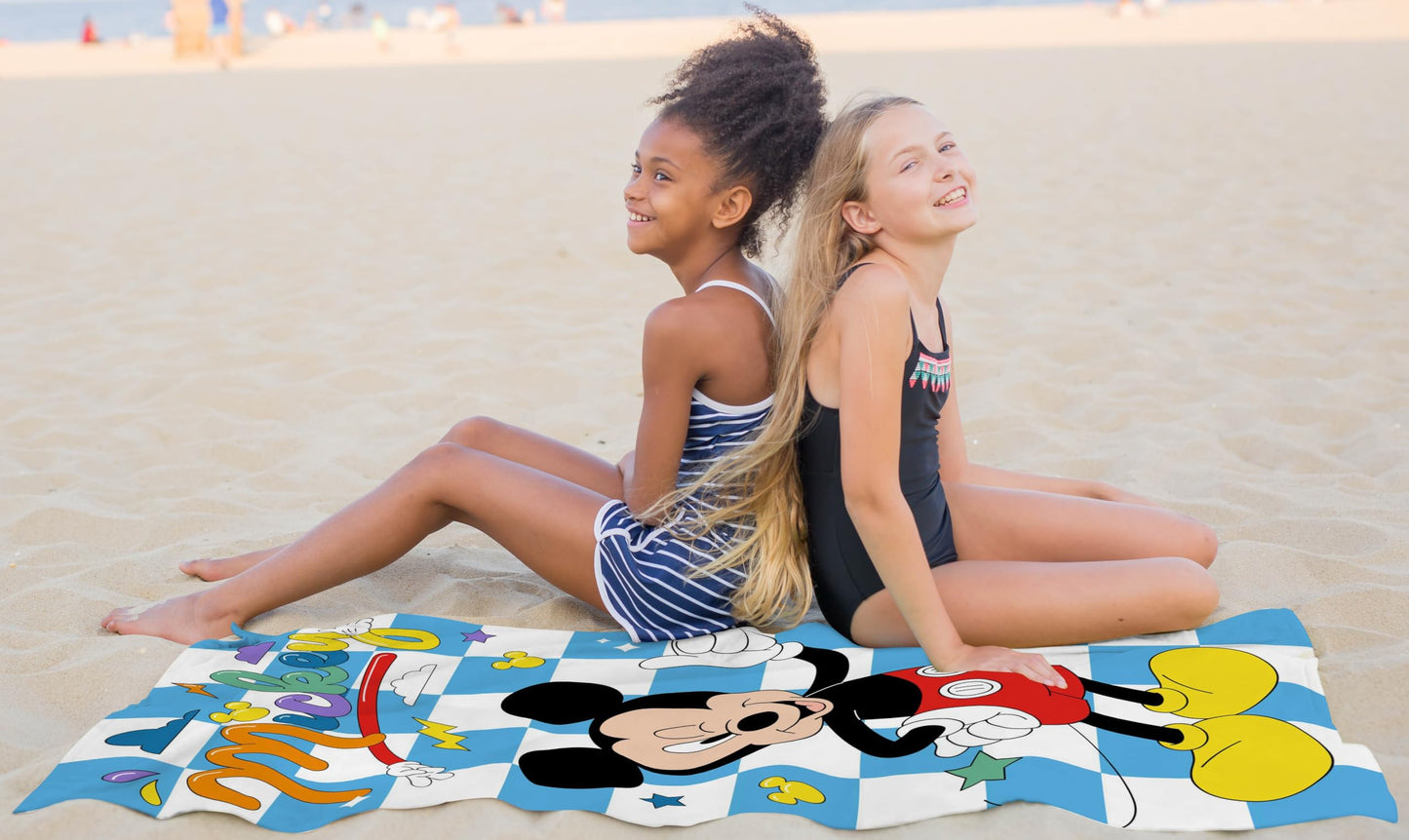 Disney Mickey Mouse Bath Pool Beach Towel - Checkered Kids Super Soft & Absorbent 100% Cotton Towel, Measures 28 X 58