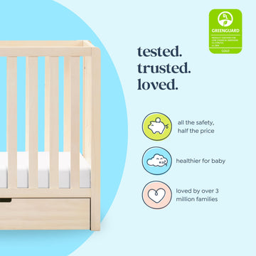 Carter'S By Davinci Colby 4-In-1 Convertible Mini Crib With Trundle Drawer In Washed Natural, Greenguard Gold Certified, Undercr