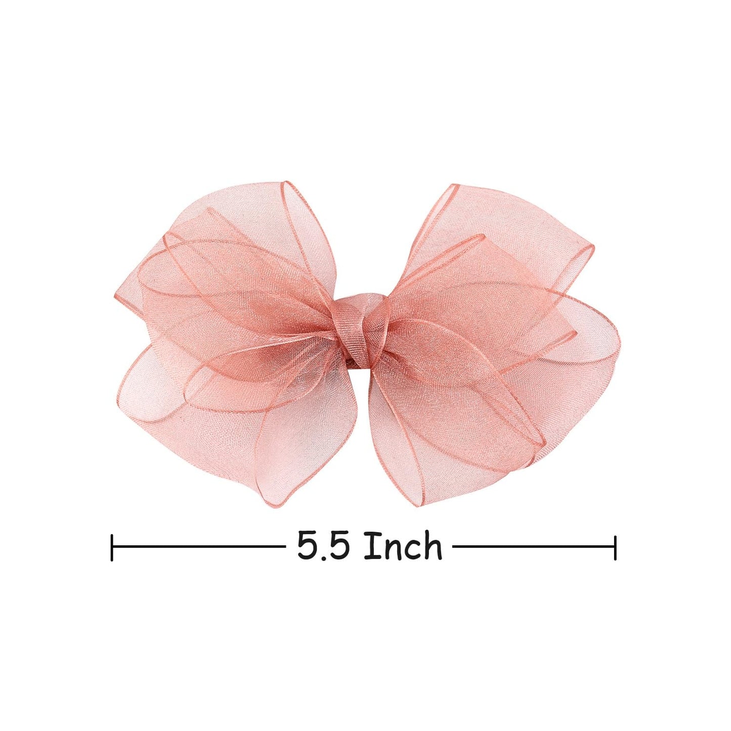 5.5-Inch Organza Double Hair Bows Alligator Clips Hair Accessories For Girls Toddler Kids Children Teens -Pink