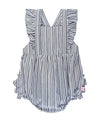 Rufflebutts Baby/Toddler Girls Navy Stripe Cross-Back Ruffle Romper - 18-24M