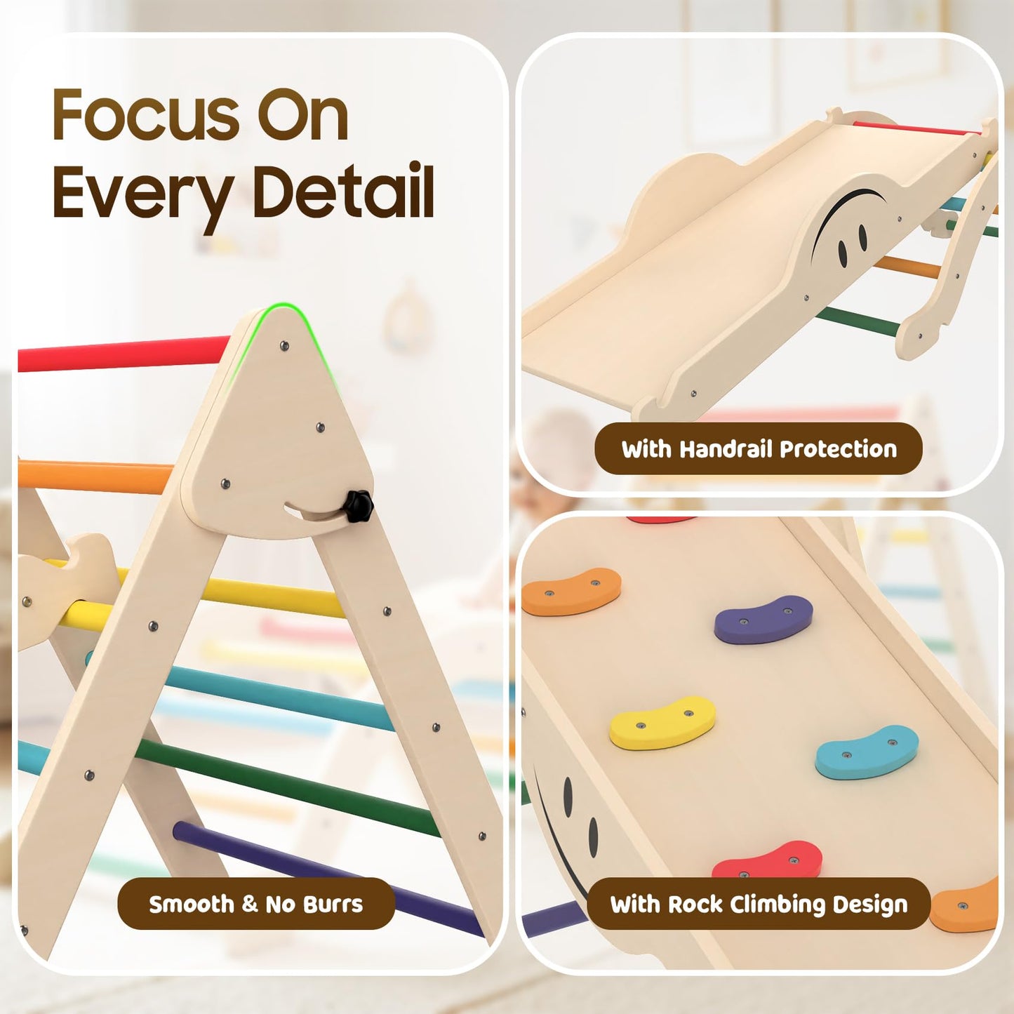 Bierum Pikler Triangle Set 8 In 1, Wooden Toddler Climbing Toys Indoor, Foldable Pickler Climbing Set With Ramp For Sliding Or C