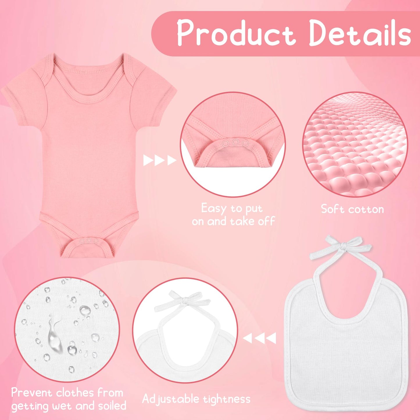 Bouboni 60 Pcs Diy Baby Bibs Bodysuit Set Baby Shower Game 6 White Baby Bibs 6 Newborn Bodysuit 12 Fabric Markers 12 Stencils 23