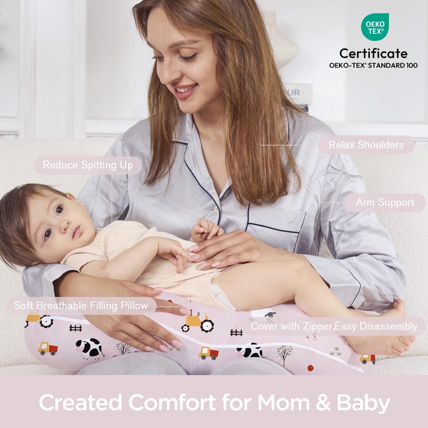 Little Grape Land Nursing Pillow For Breastfeeding, Breathable Breast Feeding Pillow And Positioner With Removable Cover For Mor